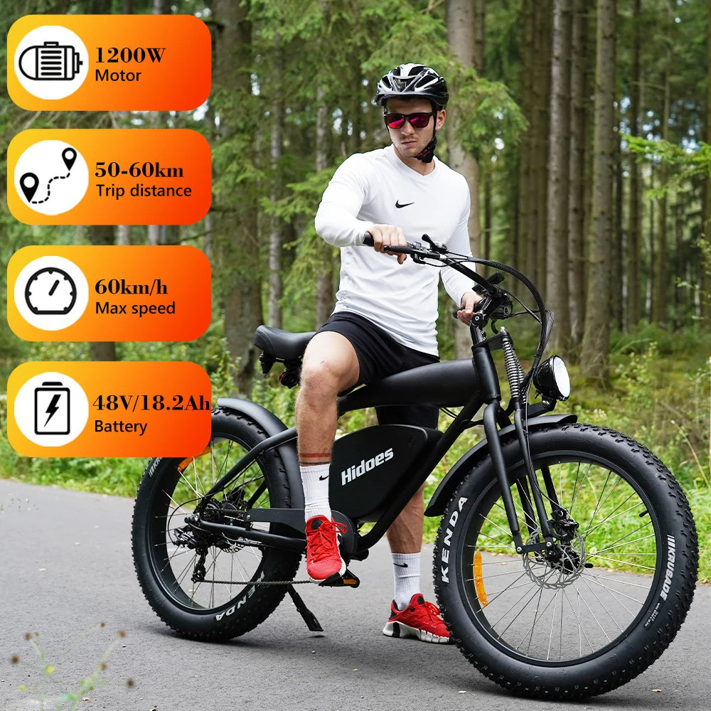 HIDOES-B3. Mountain /City Electric Bike 1200W 18.2Ah, 26in Fat tyre