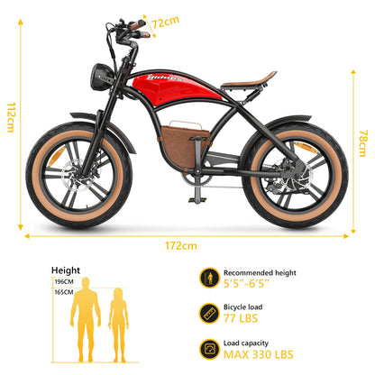 HIDOES-B10. MTB City Electric Bike 20in Fat tyre 1000wa 12.5AH Lithium Battery