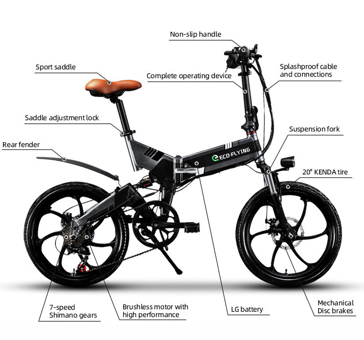 HiFlying-F501: City Folding Electric Bicycle  20in, 250w, 10Ah