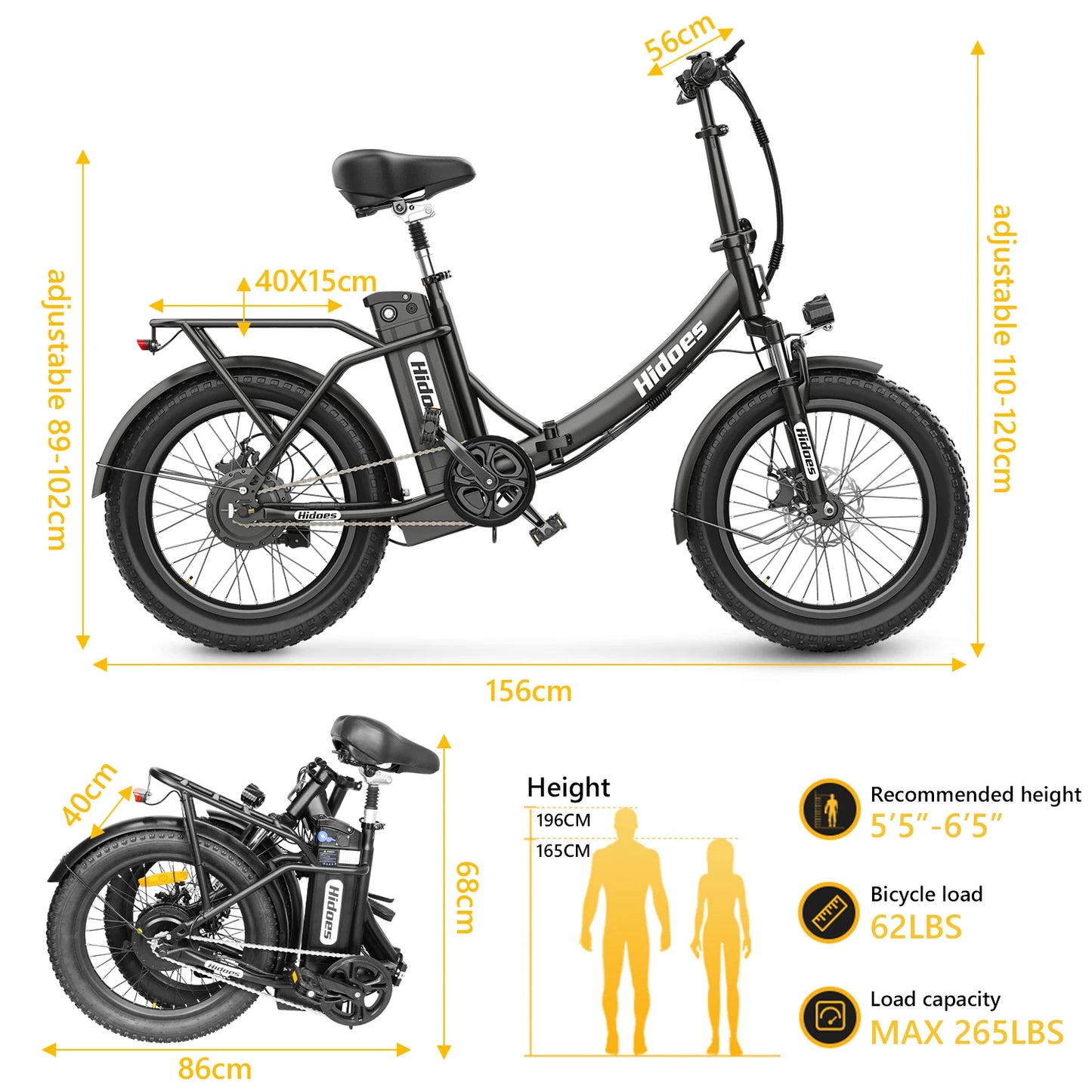 HIDOES-HD-C2 800Wa, 12ah,48V Foldable Electric Bike MTB City Fat Tyre Bicycle