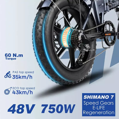 ENGWE EP-2 Pro Electric Bicycle 750Wa 13AH Fat Tire E-Folding Bike 20" 100KM