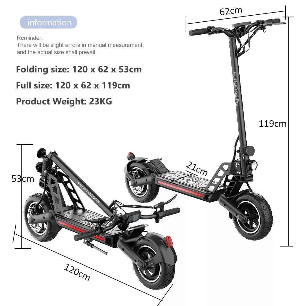 KUGOO G2 PRO Electric Scooter Foldable 800W Powerful 48V 15AH Battery Long Range