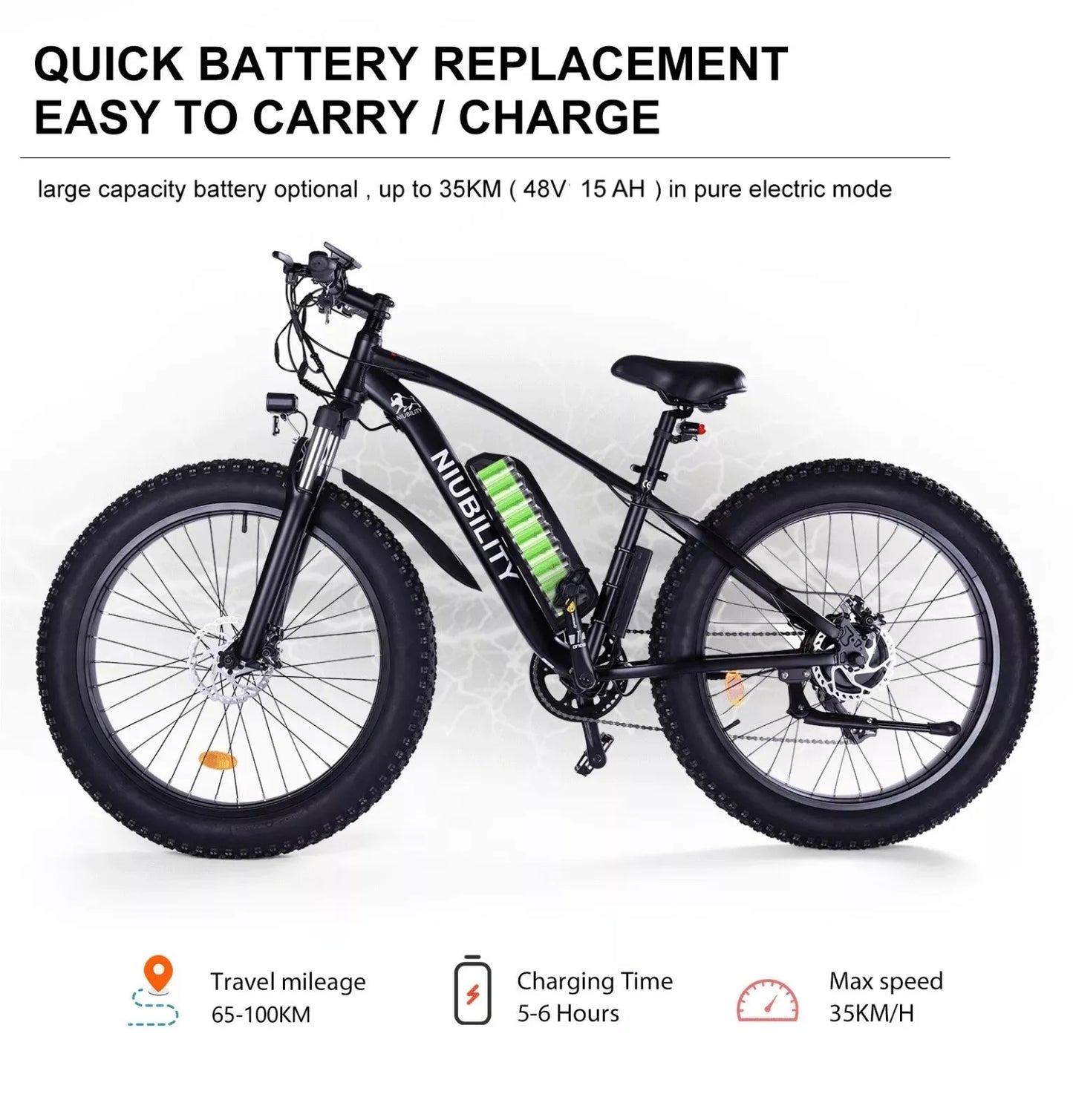 Niubility-B26 Electric Bike Off Road 48V 15ah 1000Wa MTB Quality Bicycle 26in