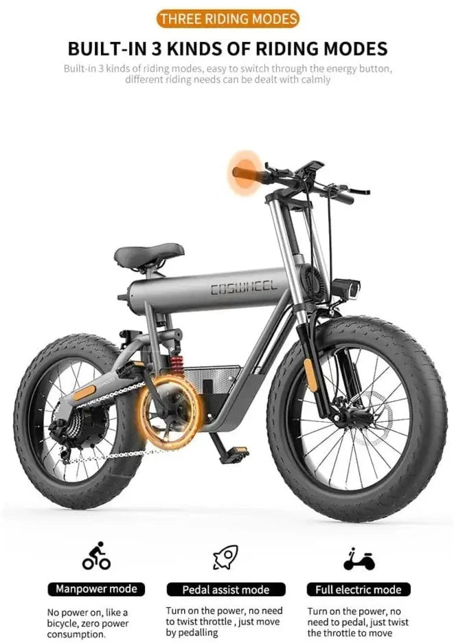 CosWheel-T20 High Quality 20ah, 500W, 20in Fat Tyre Electric Bicycle