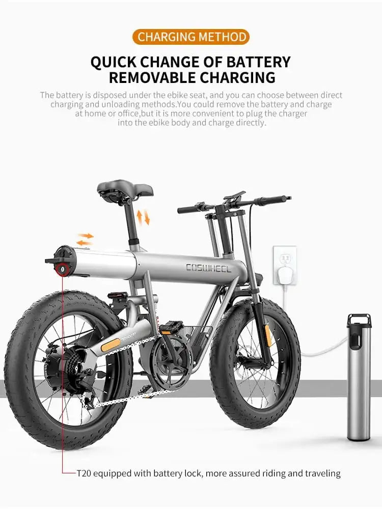 CosWheel-T20 High Quality 20ah, 500W, 20in Fat Tyre Electric Bicycle